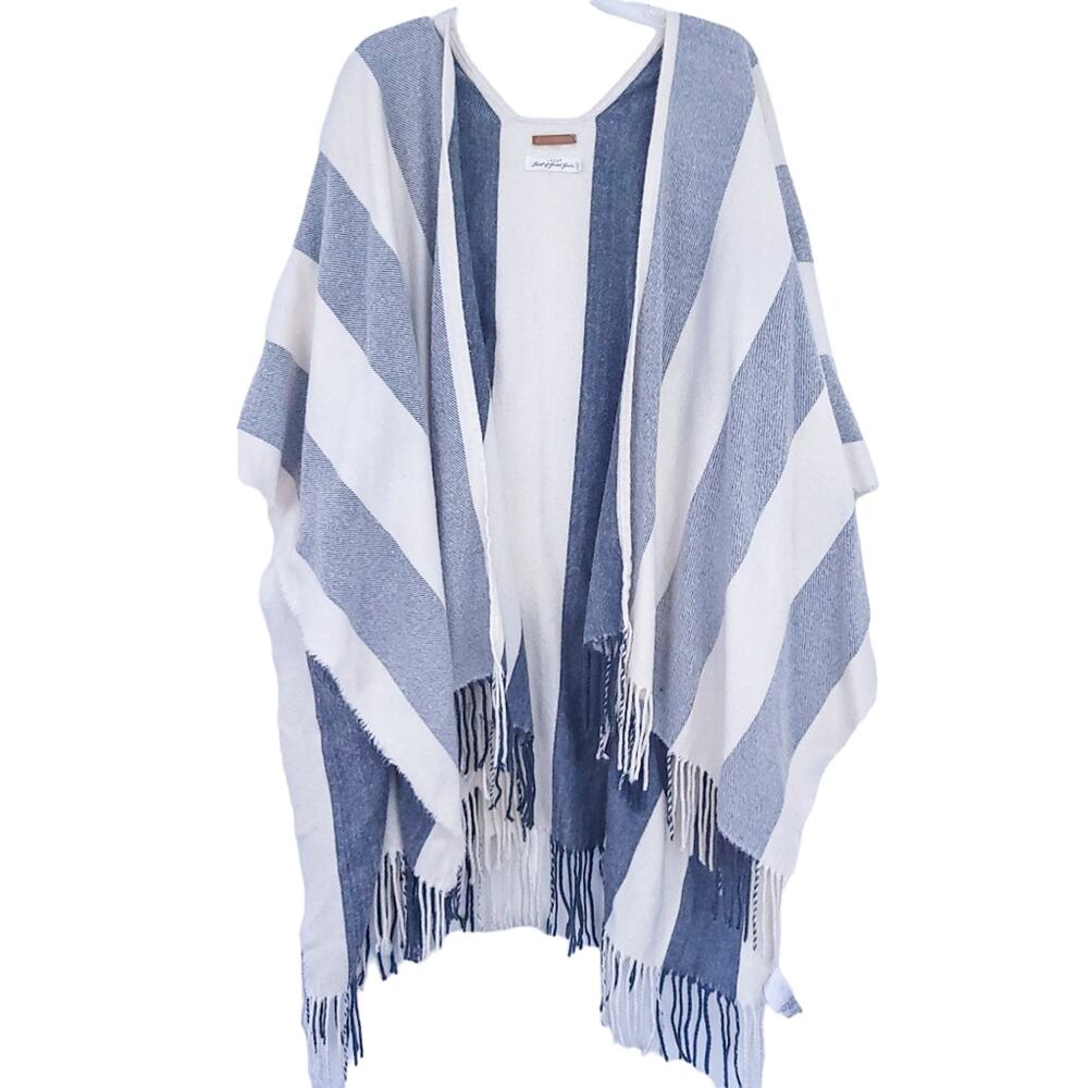 H&M LOGG Poncho Wool Cape Stripe One Size Gray and Off White, Cream